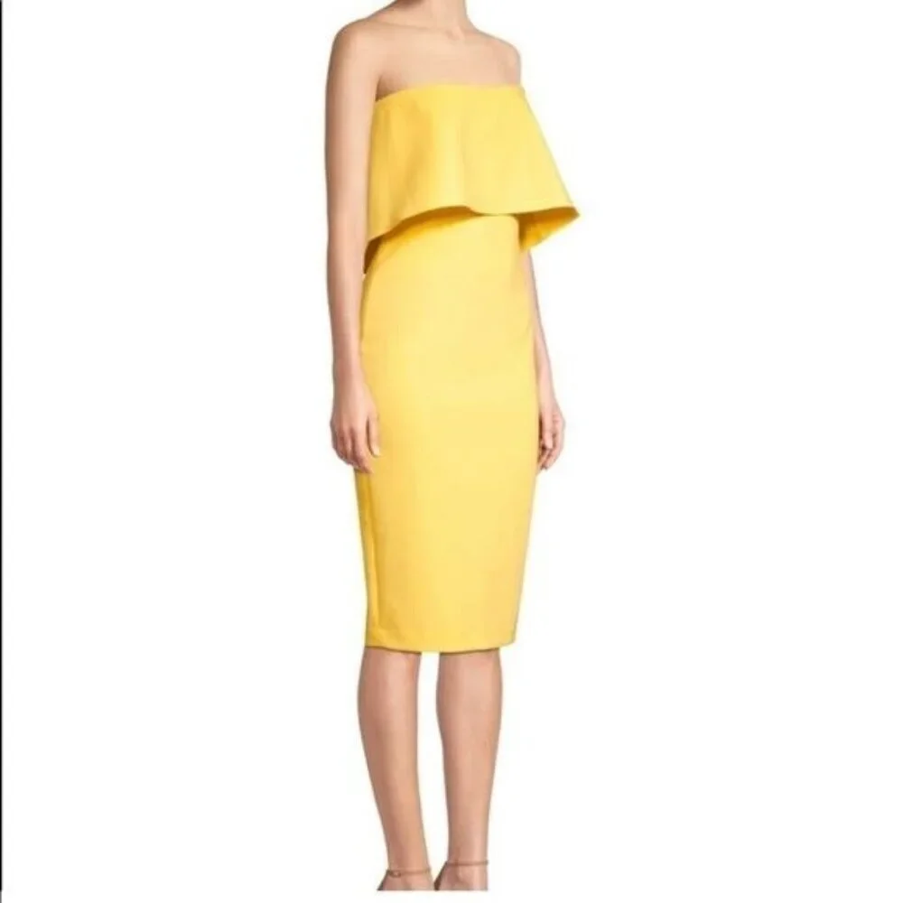 LIKELY Driggs Dress Goldenrod Yellow Strapless Revolve Cocktail Midi Size 8 NWT